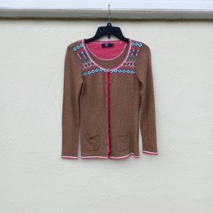 Tan Camel Fair Isle Button Front Cardigan Academia Vintage Schoolgirl